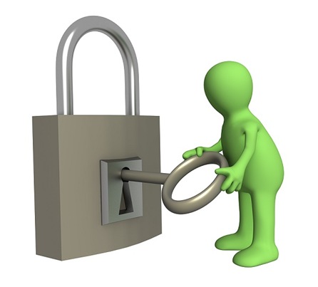 Person puppet opening lock by a key
